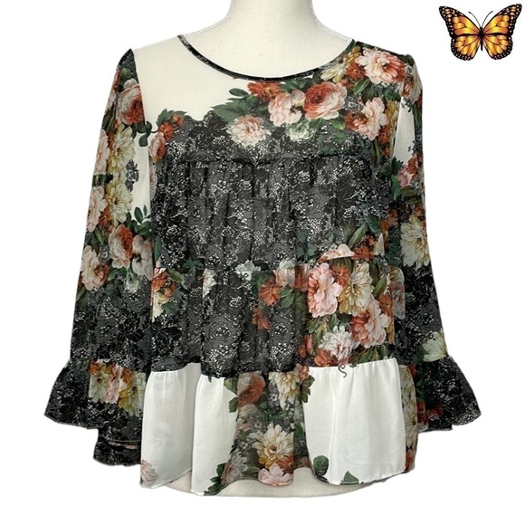 Darling Daphne Floral Print Sheer Top Size Small - Picture 2 of 14